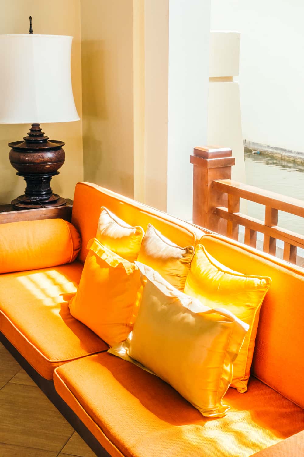 feisty and bright orange sofa