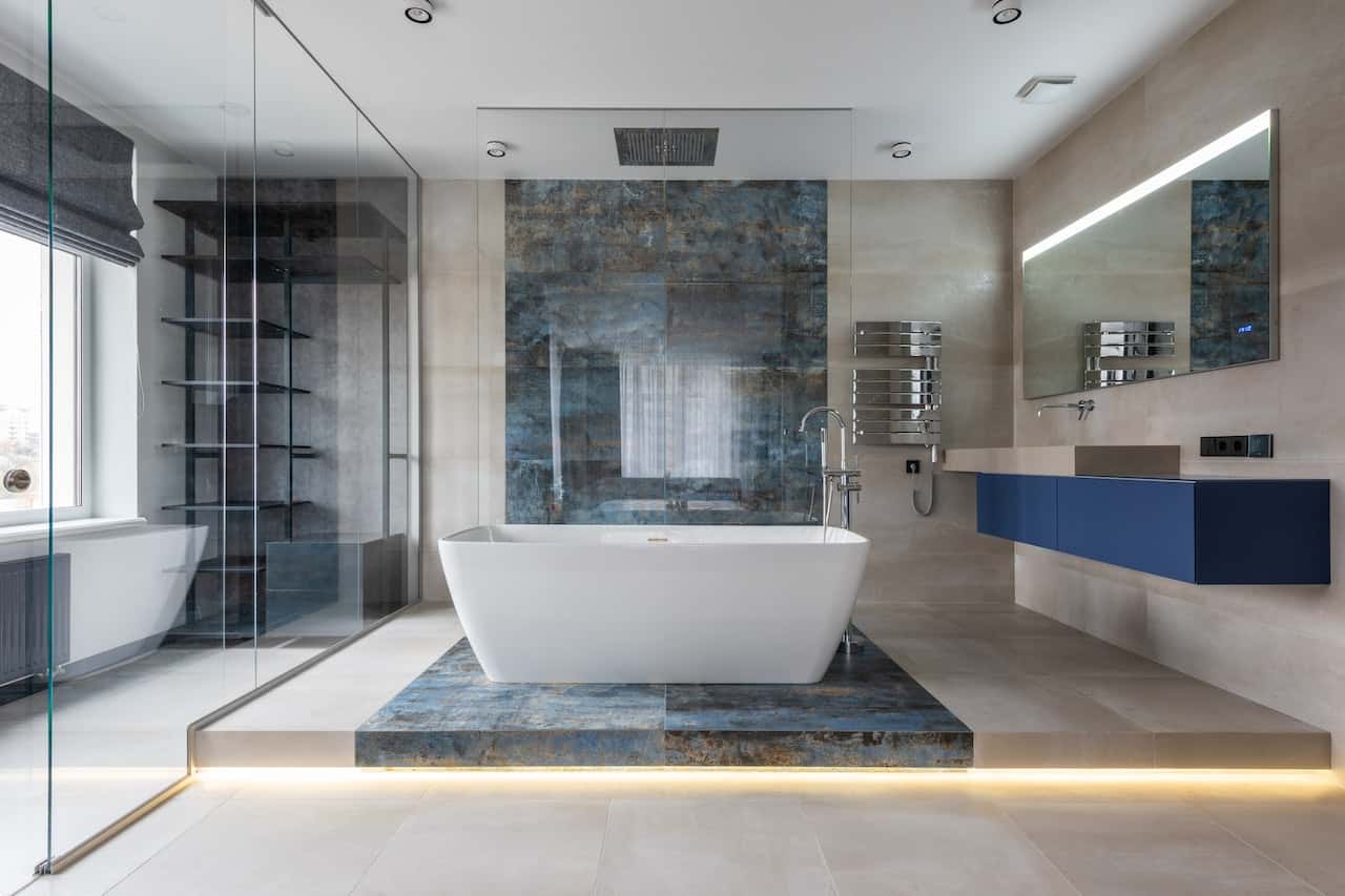 modern bathtub with flooring ideas