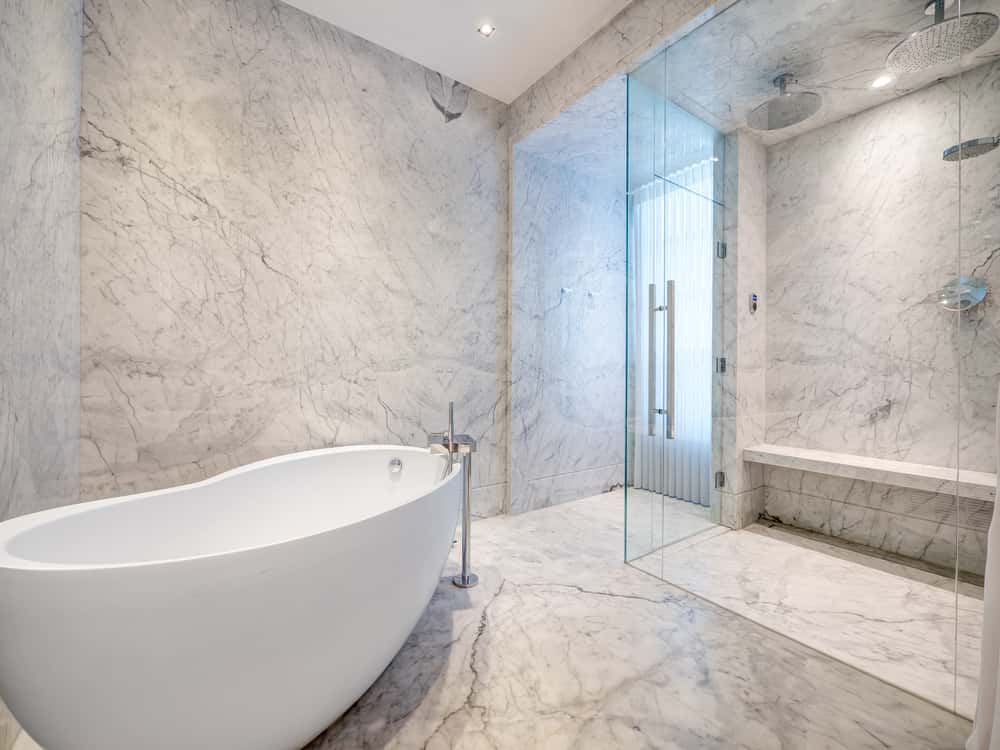bathroom pop design with marble floors