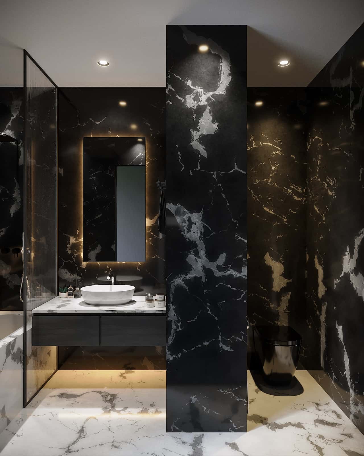 black and white marble flooring