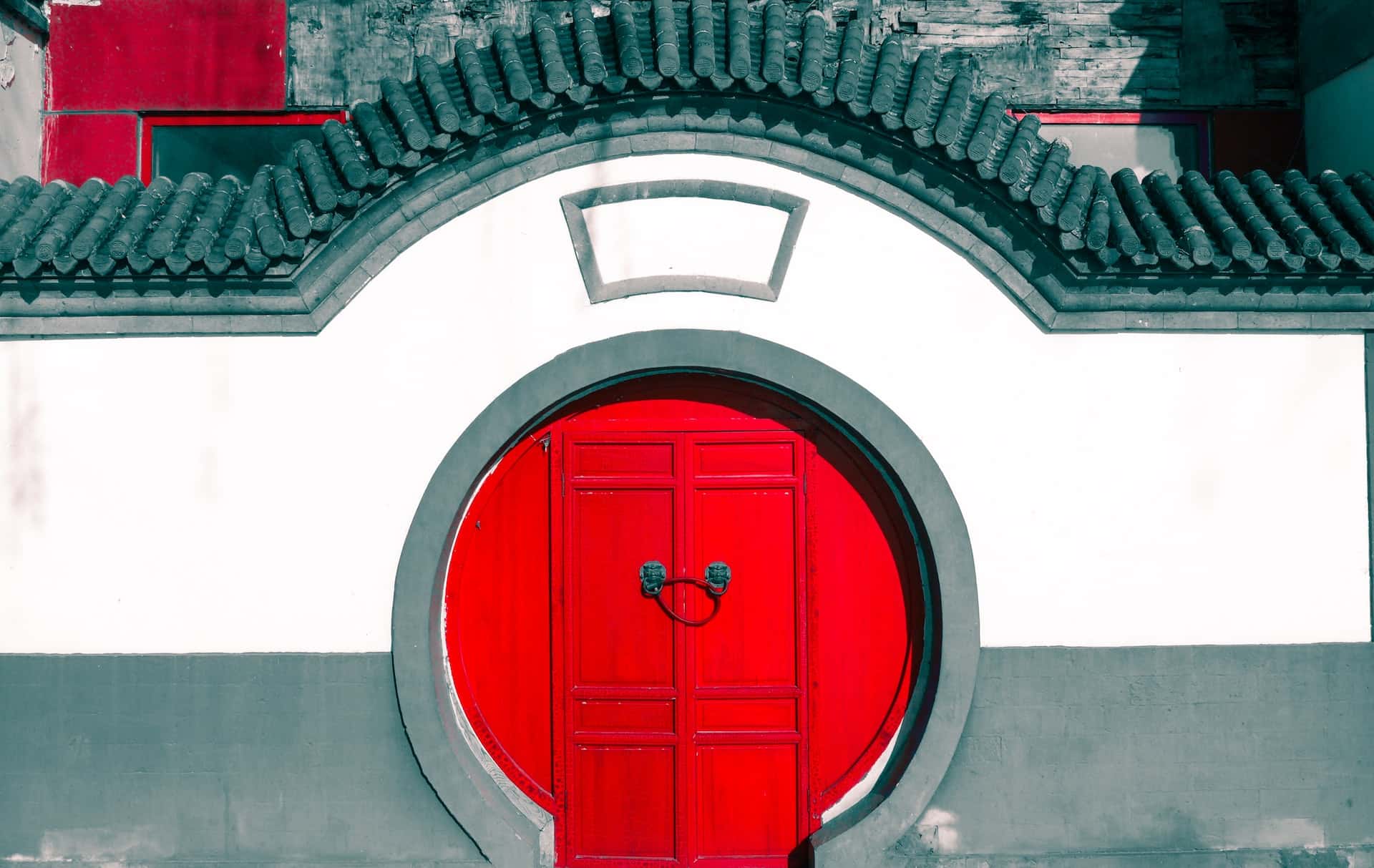eye-catching red round door