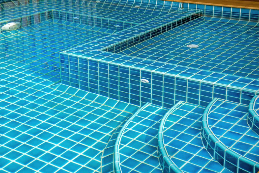 frosted blue pool tiles
