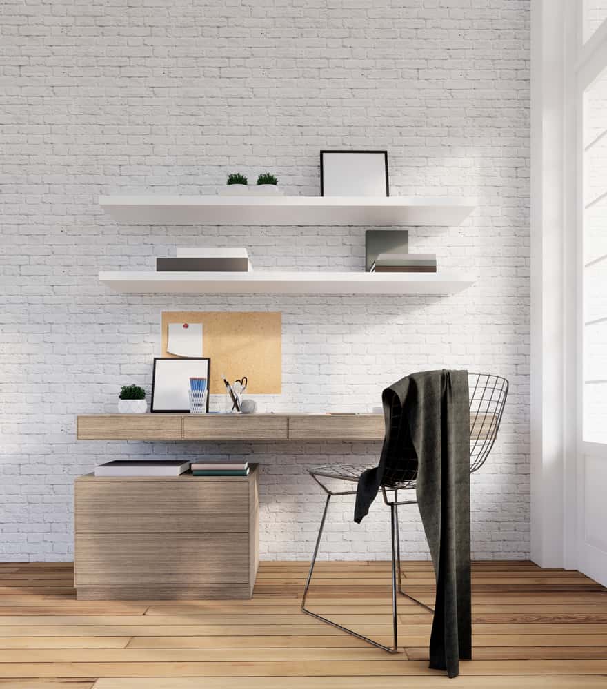 home office setup design with storage