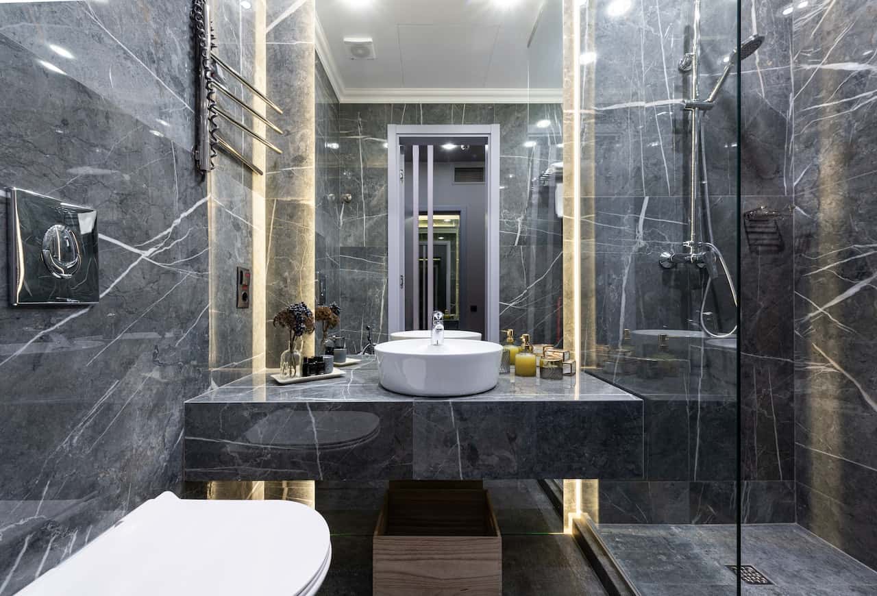 modern bathroom with backlighting mirror