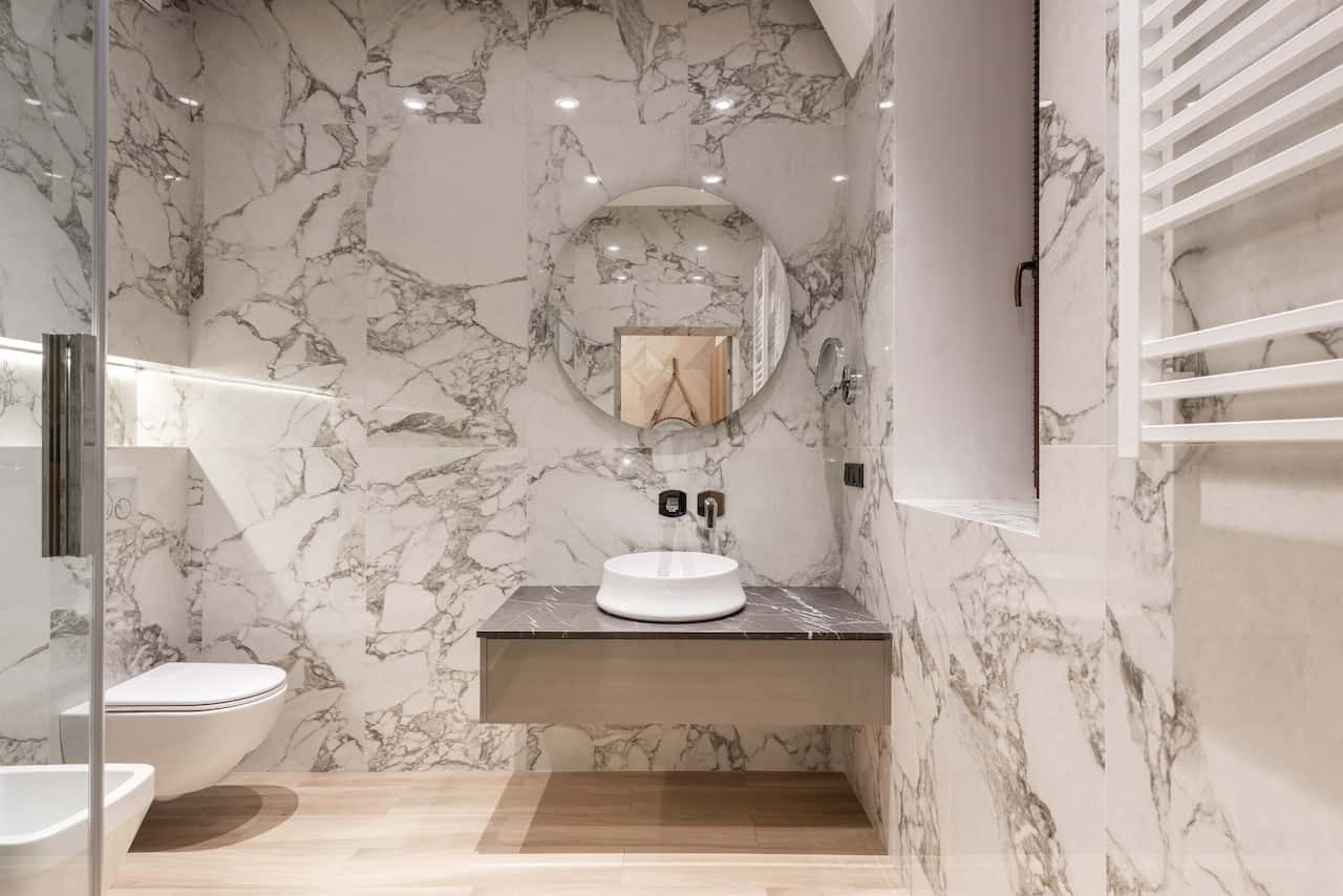 veined marble tiled