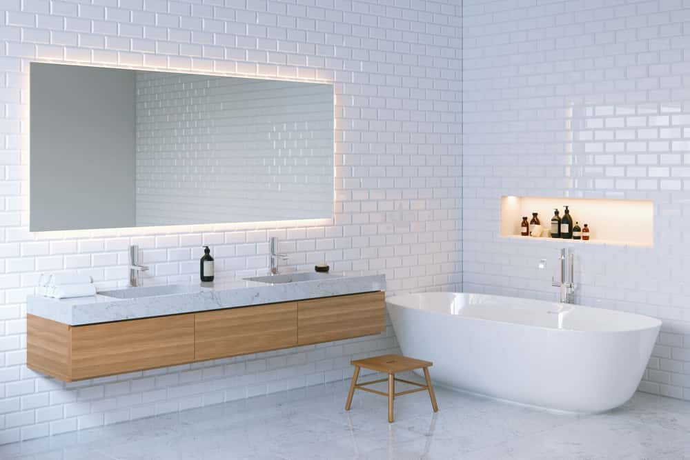 white marble look bathroom tiles