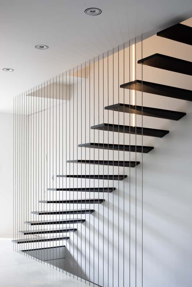 wooden steps with metal suspension