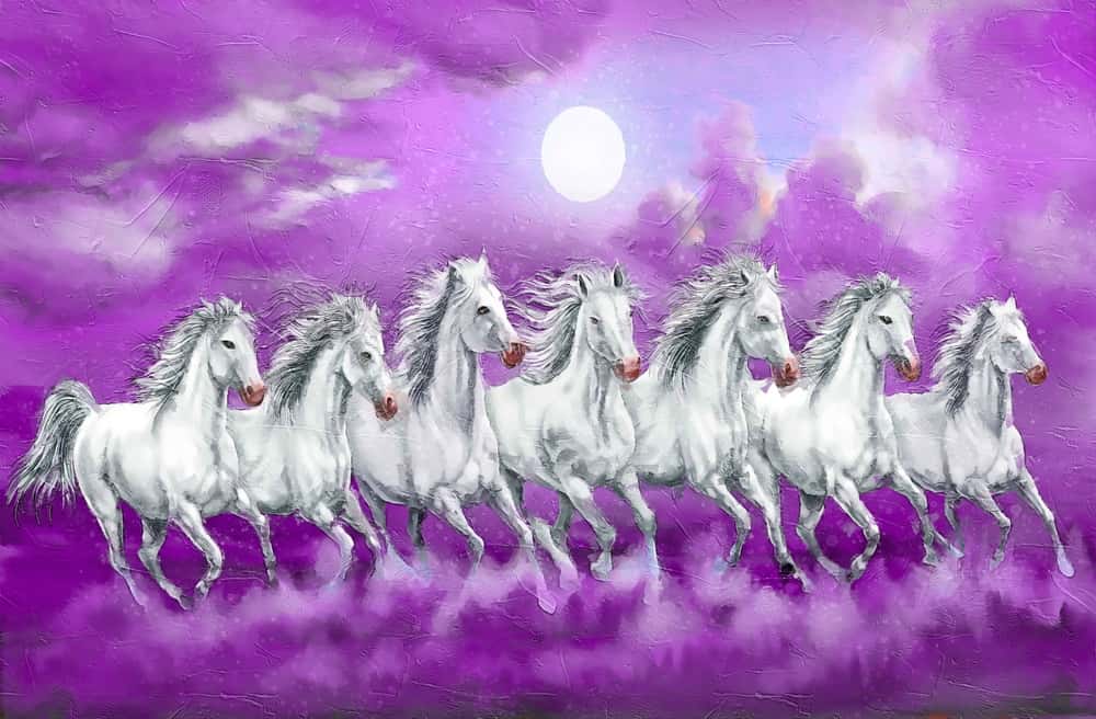 Lucky Seven Galloping White Running Horses Painting & Its Direction