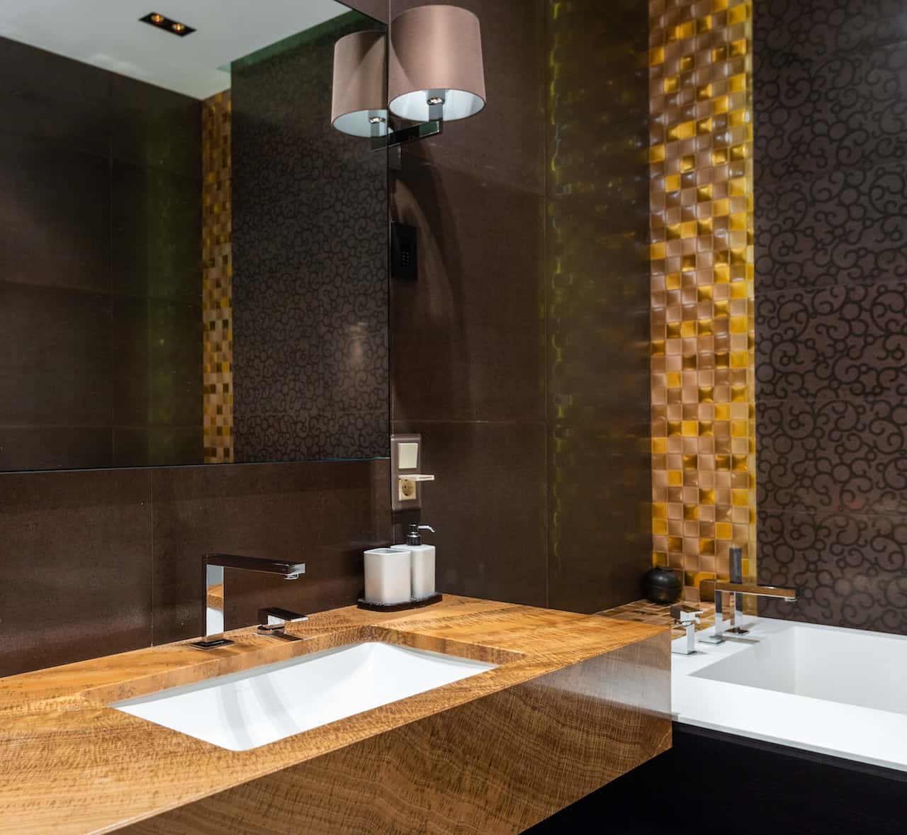 bathroom with wallpaper design