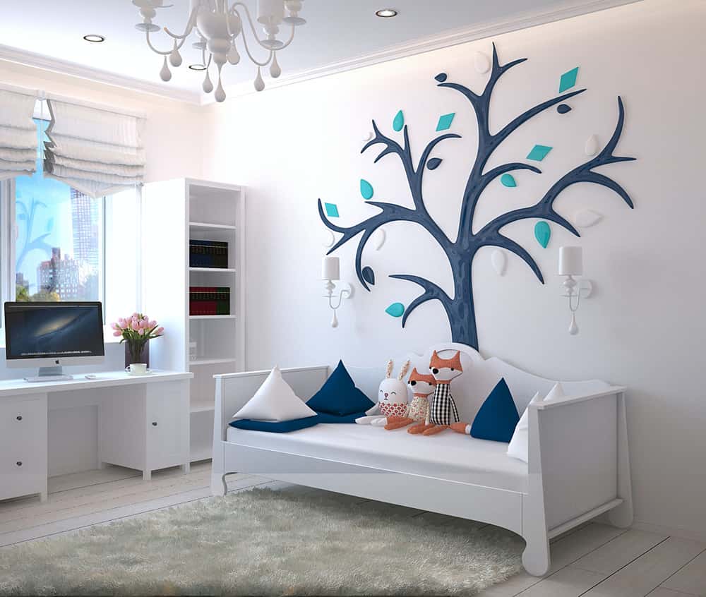 blue modern animal themed bedroom