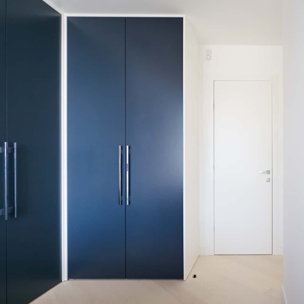 blue-toned metallic steel wardrobe