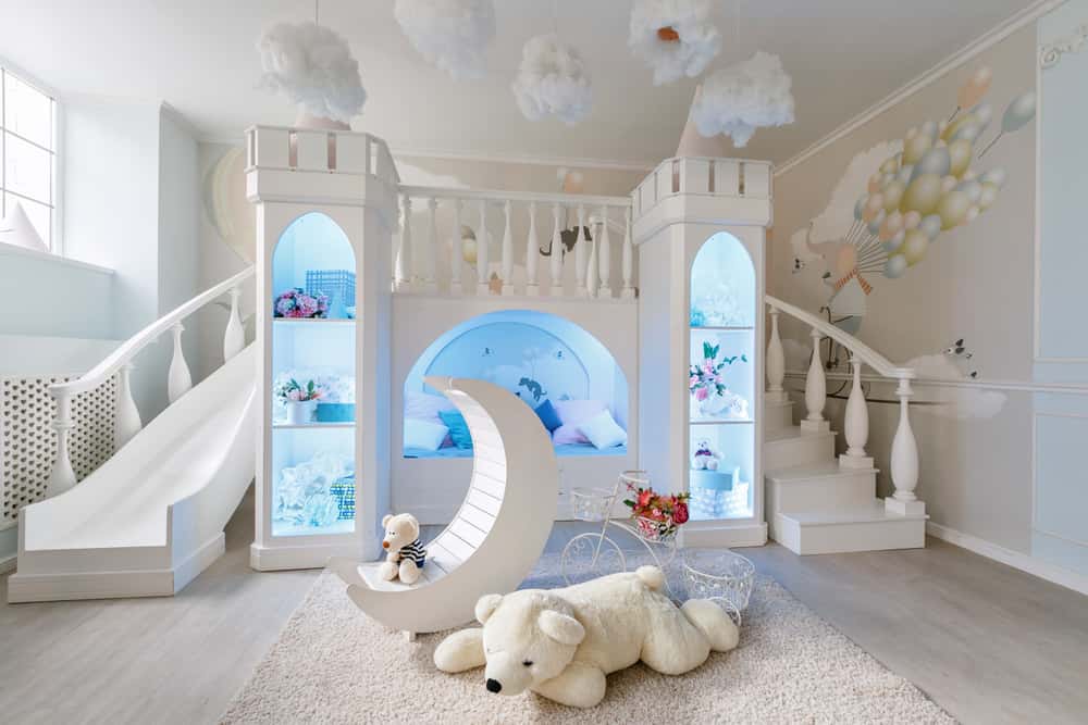 children's bedroom interior design with white tiles