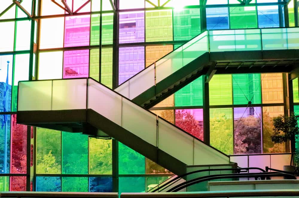 coloured etched glass staircase