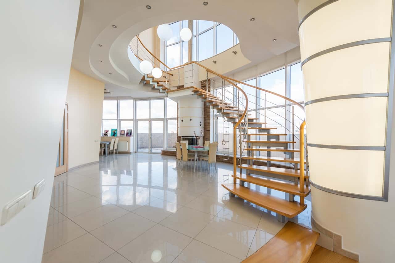 curved glass railing staircase 