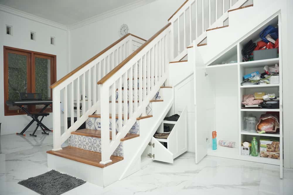 modern staircase with storage space