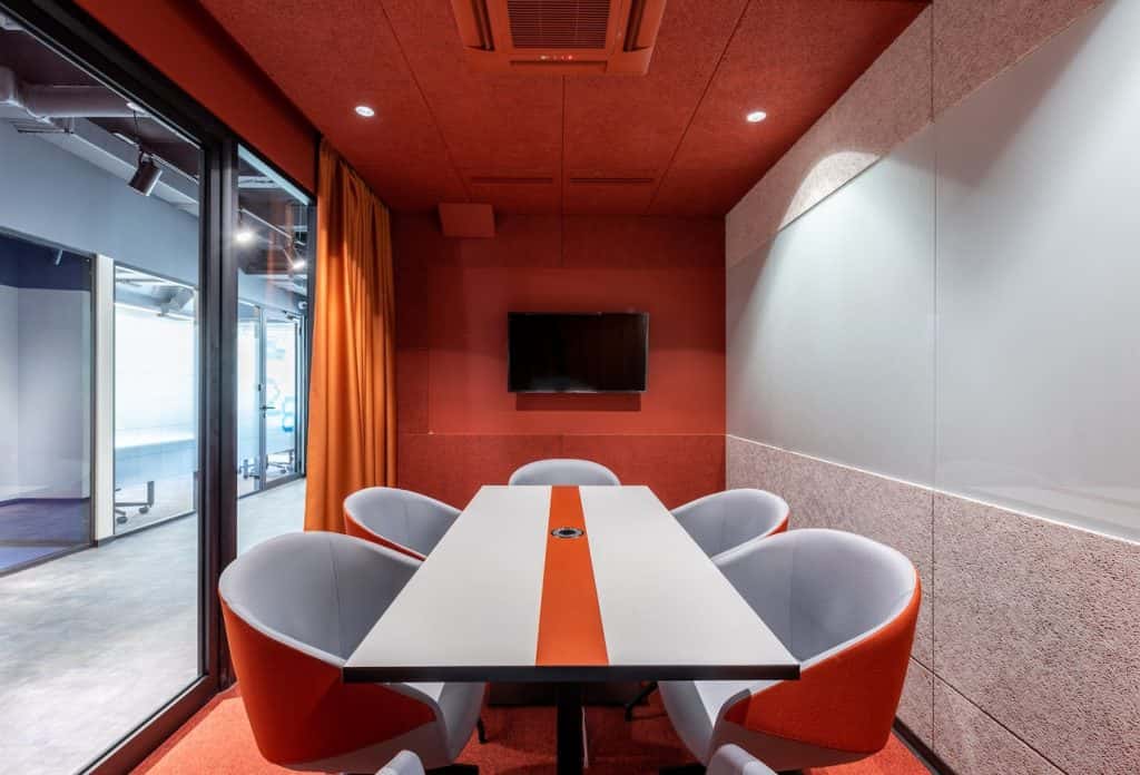 orange white false ceiling colour combination