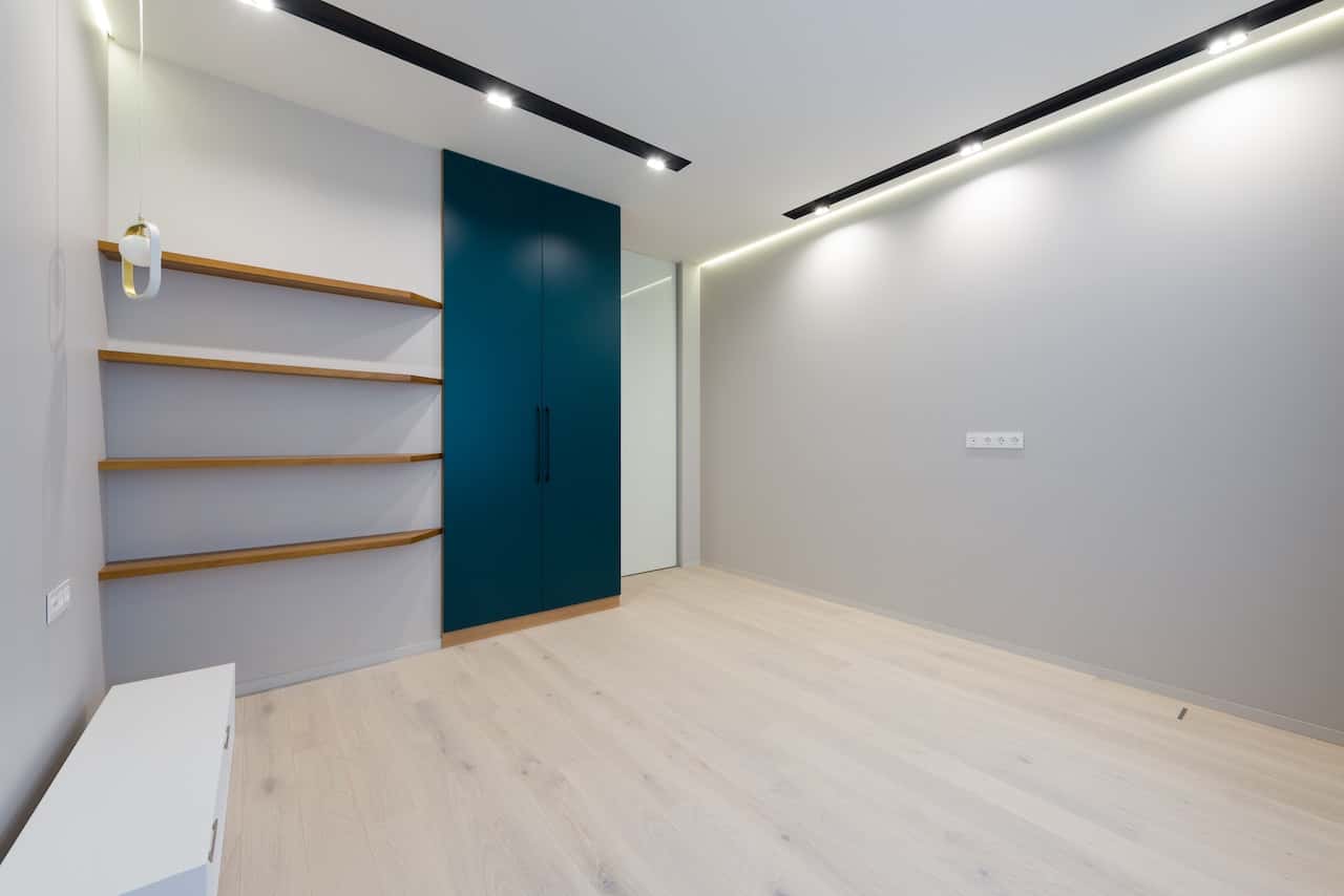 spacious wardrobe with lights