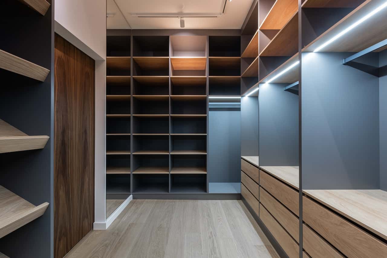 spacious wardrobe with multiple shelves