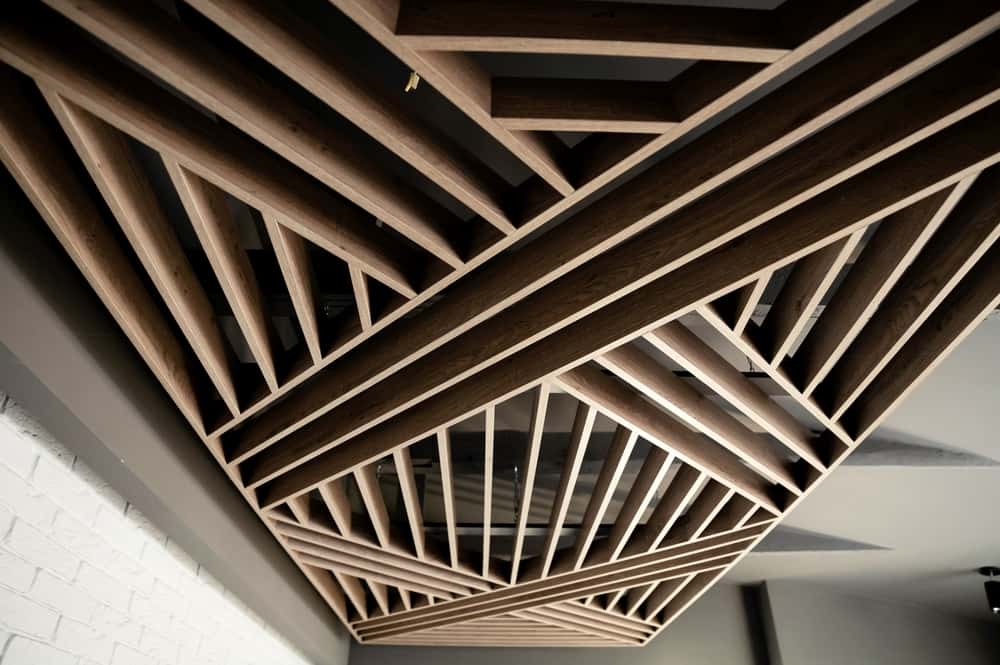 textured wooden false ceiling