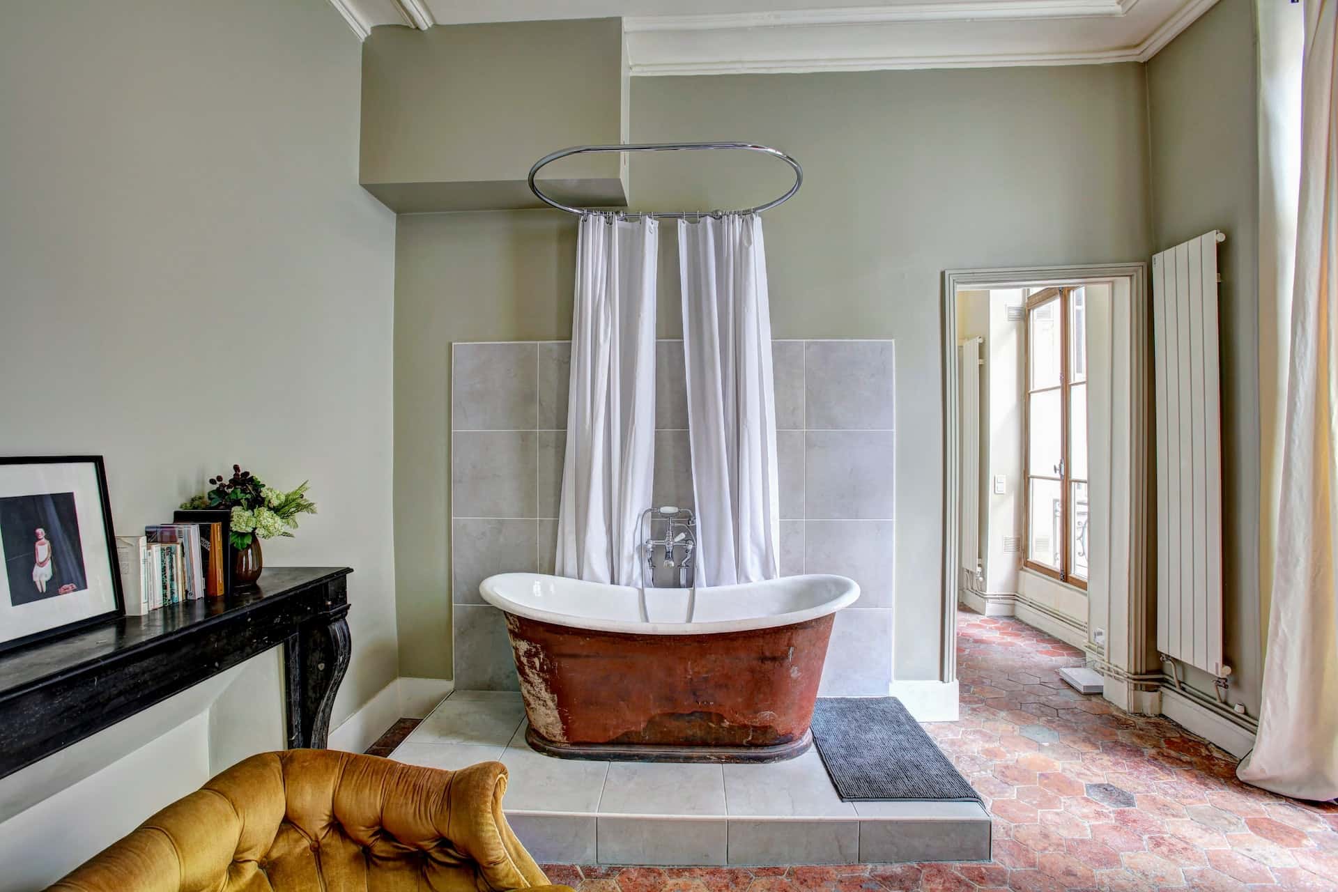 bath tub in the living room