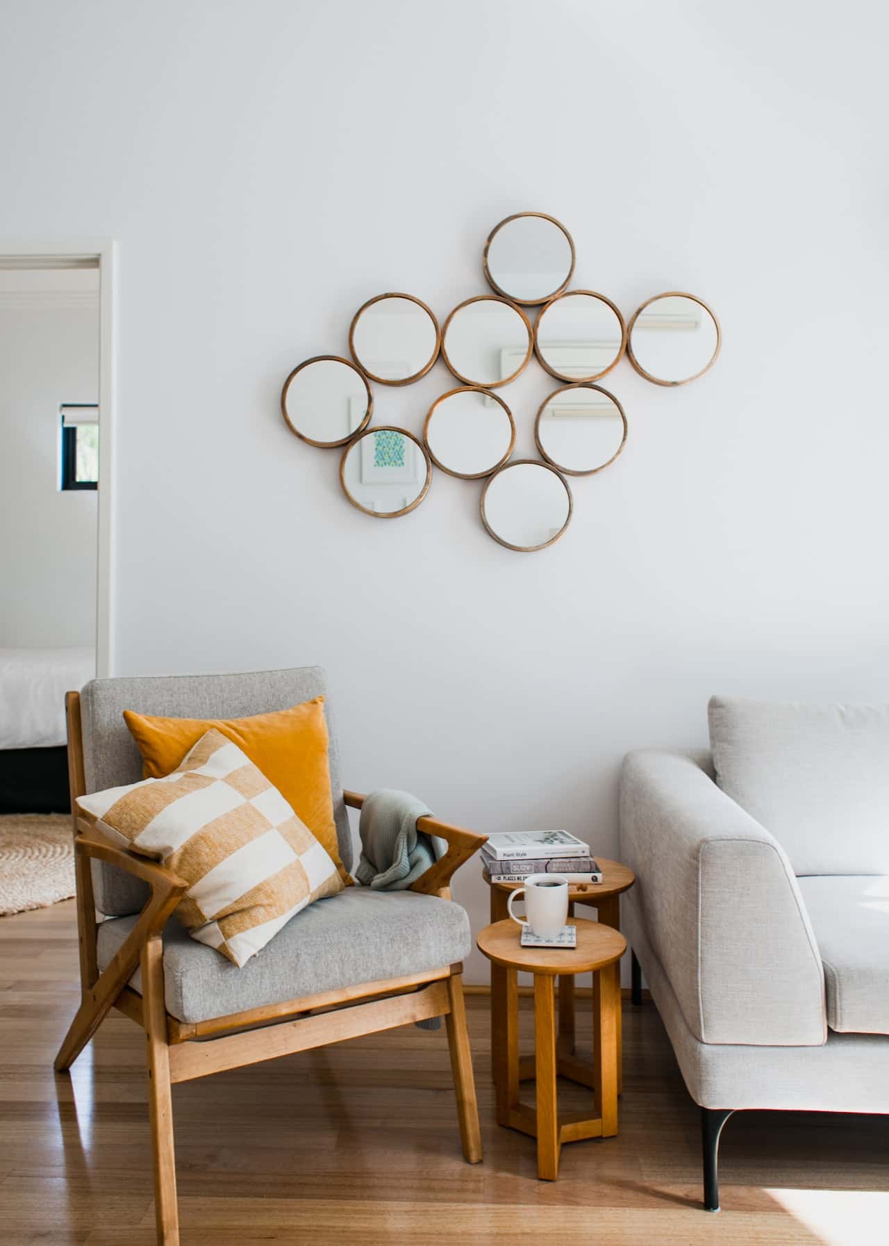 circular-shaped geometric decorative wall mirrors