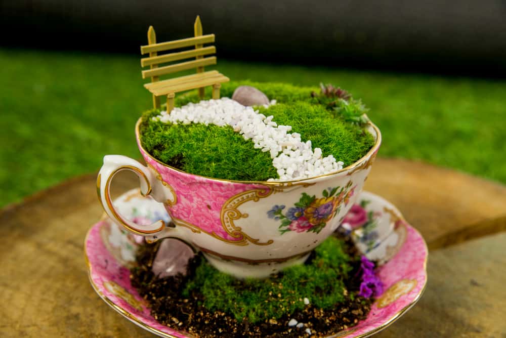 tea party theme miniature garden idea