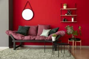 Red Couch with Red Coloured Walls