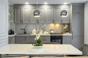 grey white contemporary classic kitchen interior