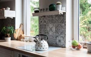 Moder Kitchen Grey Design Tiles Wooden
