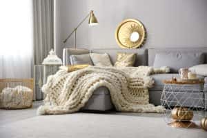 Cozy Living Room Interior Knitted Blanket