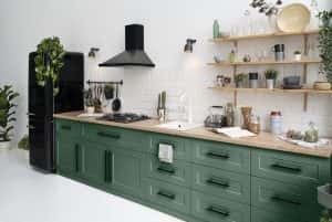Green Kitchen Room Minimalist Interior Design
