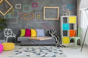 spacious apartment grey colorful wall decor