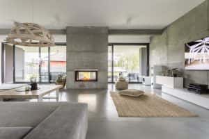 spacious villa interior cement wall effect