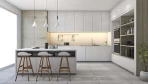 3d rendering white modern design kitchen