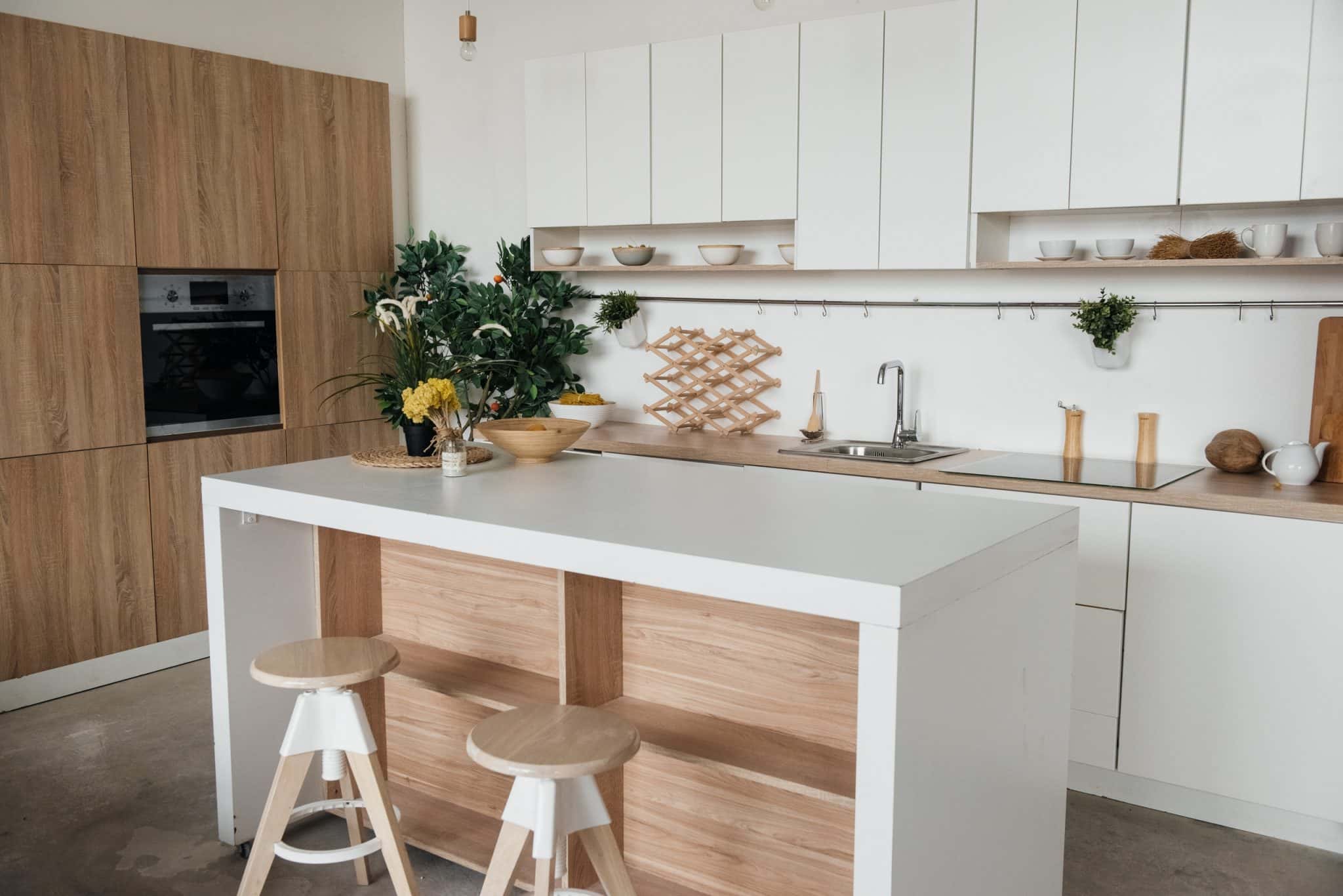 Stylish kitchen white brown wood style