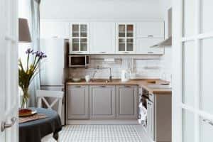 Scandinavian interior design white grey kitchen