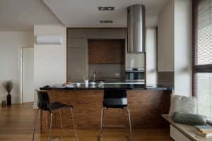 spacious kitchen wooden floor big window