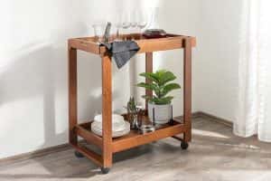 Elegantly crafted wooden serving trolley featuring